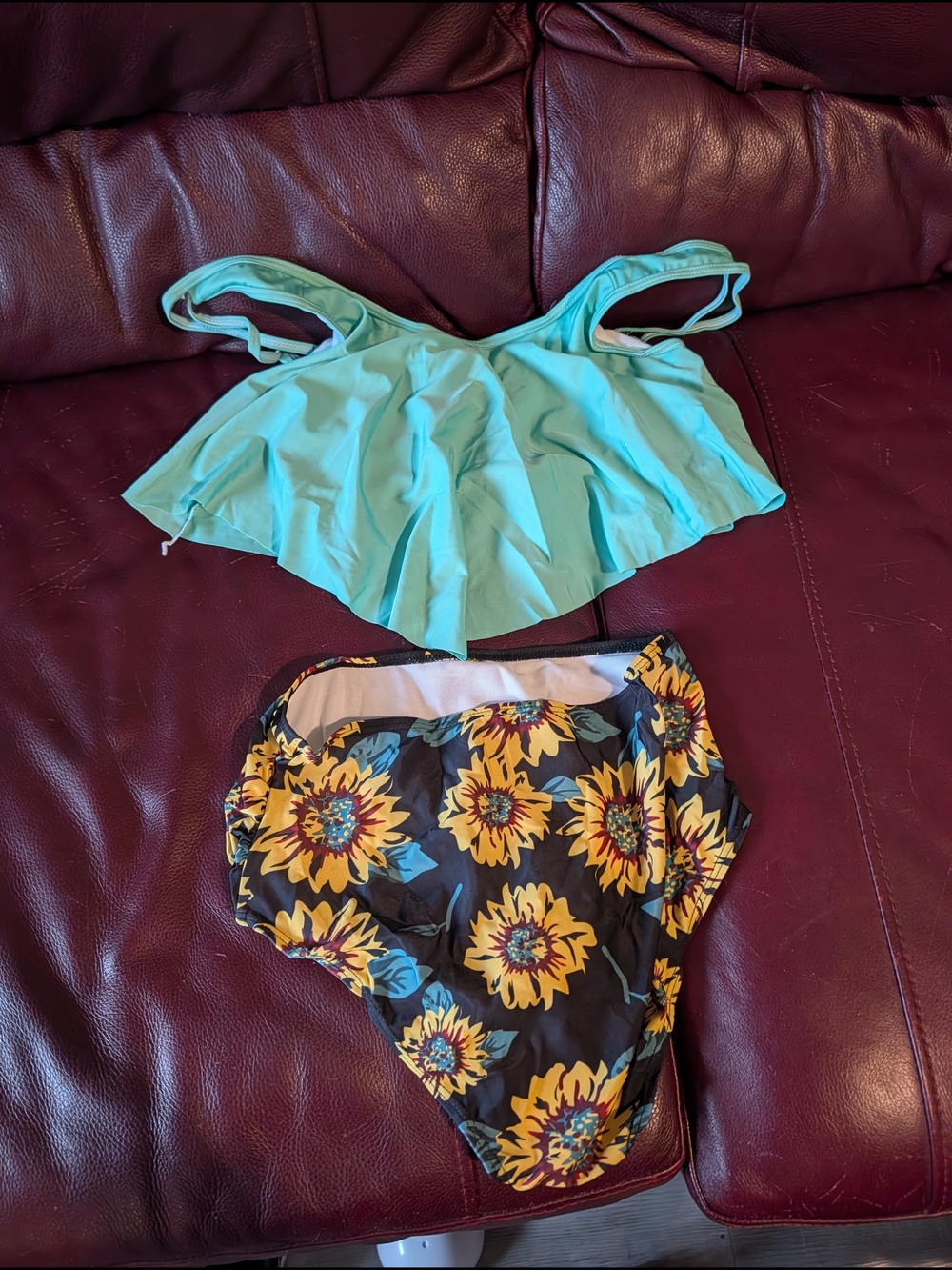 Women's Flounce Bikini Set in Aqua Top & Sunflower Bottom